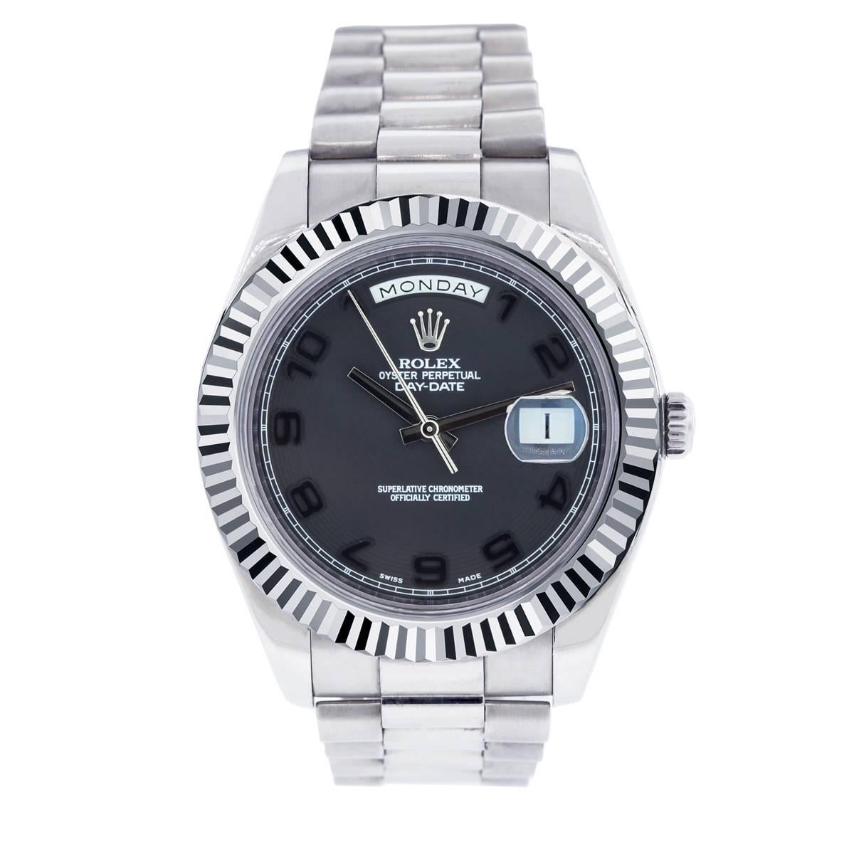 Rolex White Gold Day-Date II Black Concentric Dial Automatic Wristwatch 1