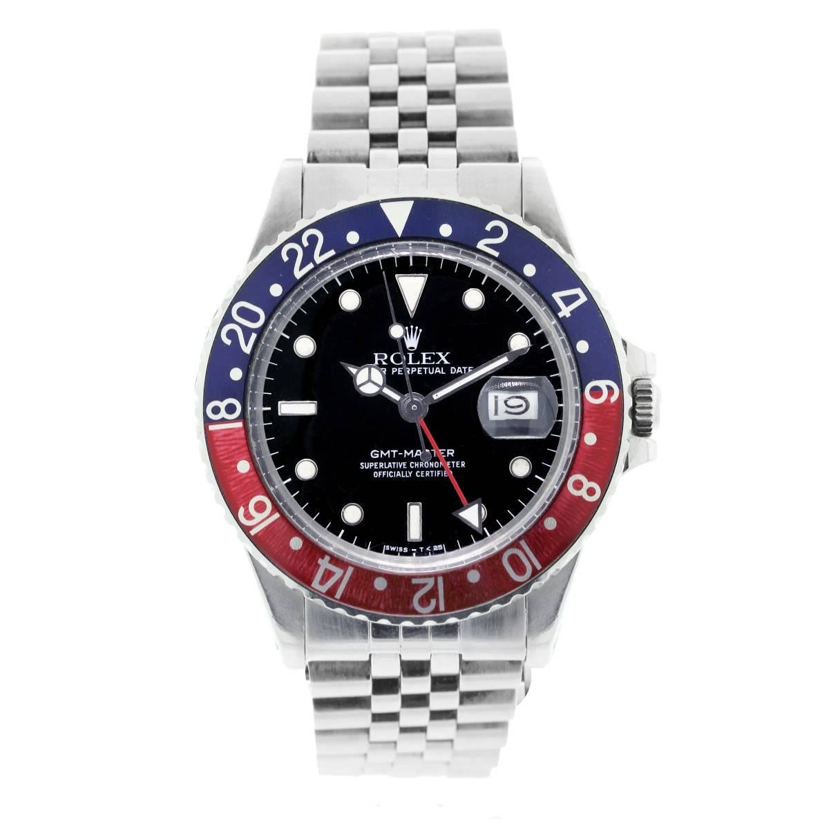 Rolex Stainless Steel GMT Master Pepsi Bezel Automatic Wristwatch In New Condition In Boca Raton, FL