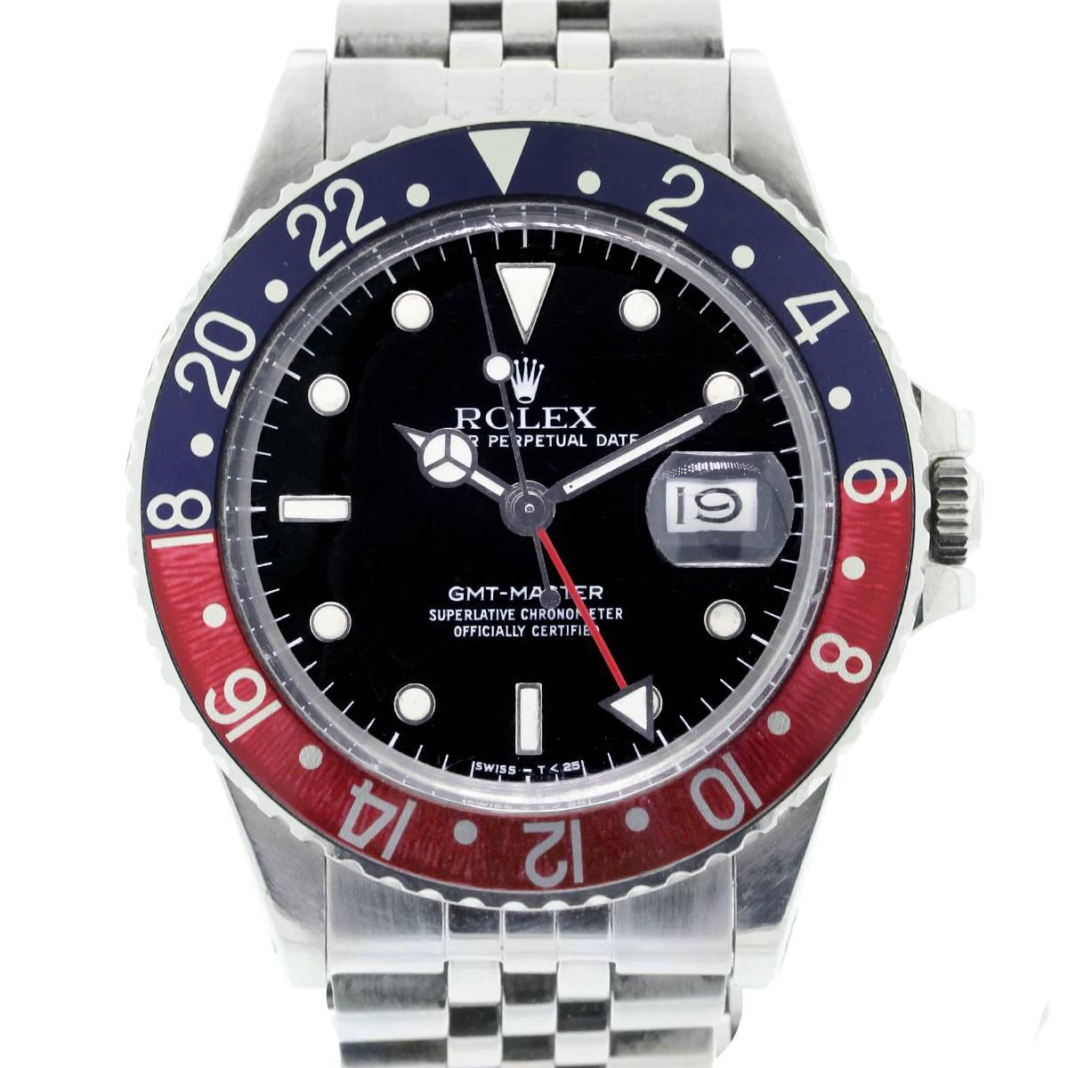 Rolex Stainless Steel GMT Master Pepsi Bezel Automatic Wristwatch
