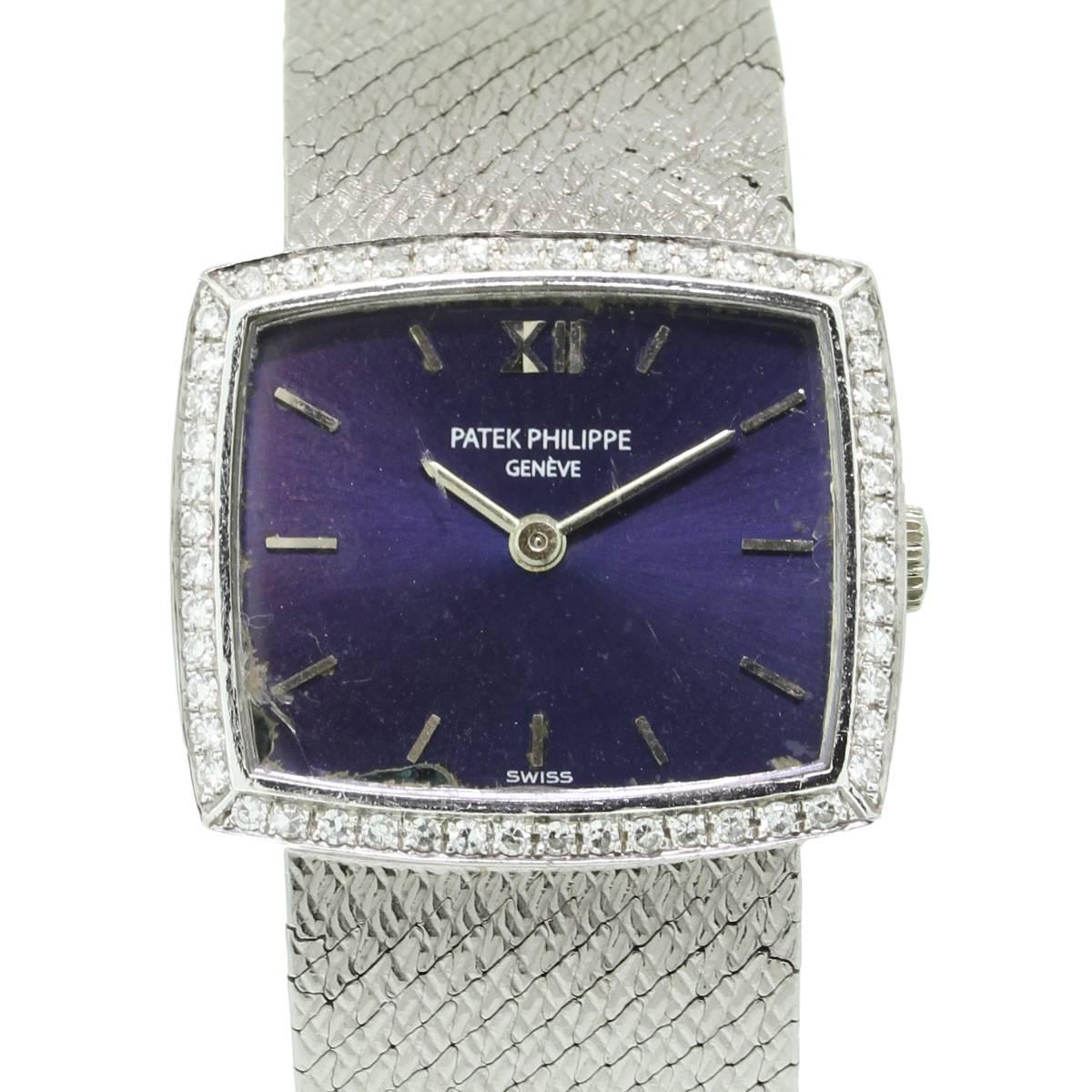 Patek Philippe Ladies White Gold Diamond Bezel Manual Wind Wristwatch