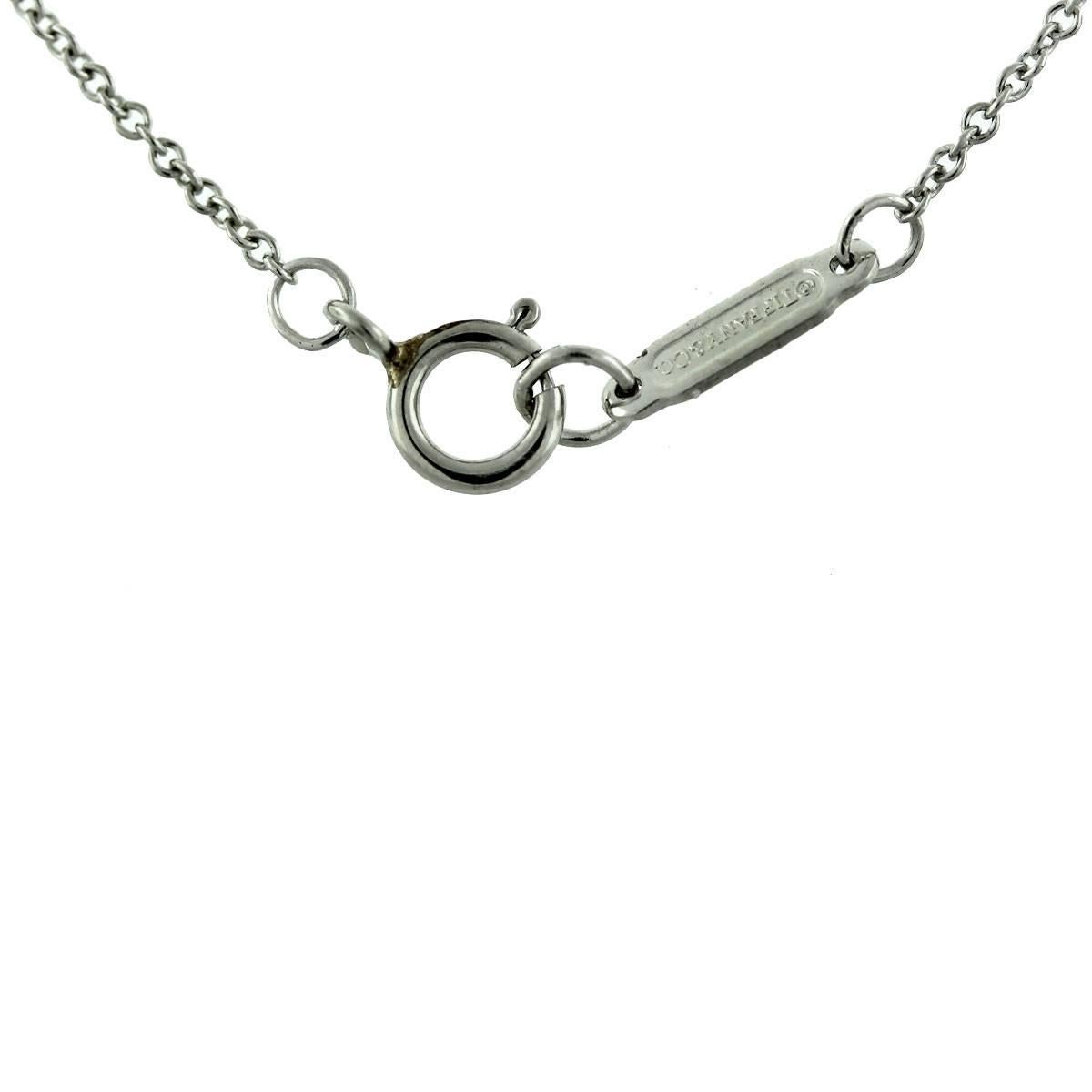 Designer: Tiffany & Co.
Collection: Legacy
Metal: Platinum
Diamond Details: Approx. .59ctw
Diamond Color: G/H
Diamond Clarity: VS
Pendant Size: 20mm in Height x 8mm in Width x 3mm Thick
Total Item Weight: 2.8dwt (4.4g)
Necklace Details: Rolo Chain