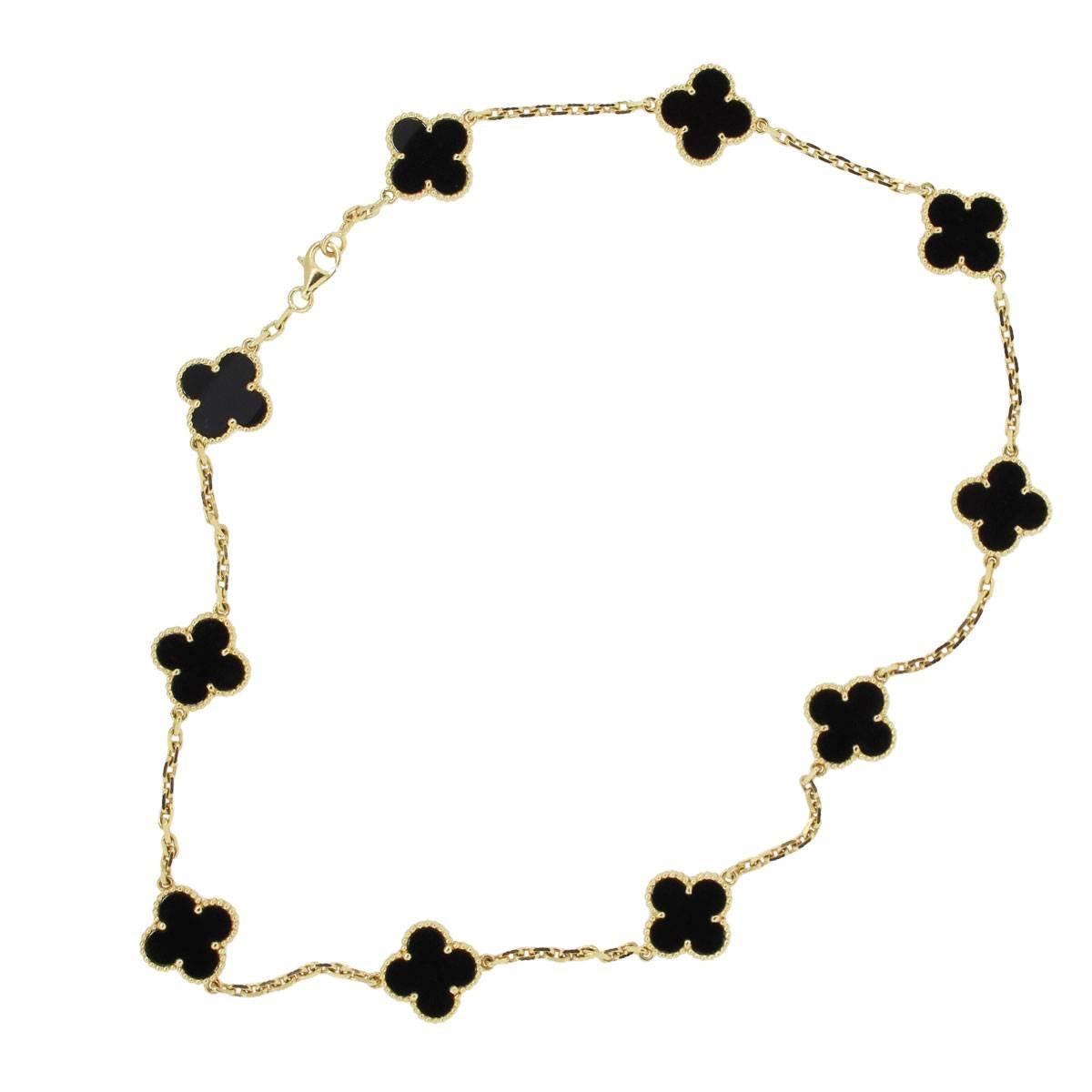 Designer	Van Cleef & Arpels
 Style	10 motif necklace
Material	18k Yellow Gold
Gemstone Details	Black Onyx
Total Weight	23.6g (15.1dwt)
Necklace Length	17''
Clasp	Spring Ring
Additional Details	This item comes with original VCA necklace