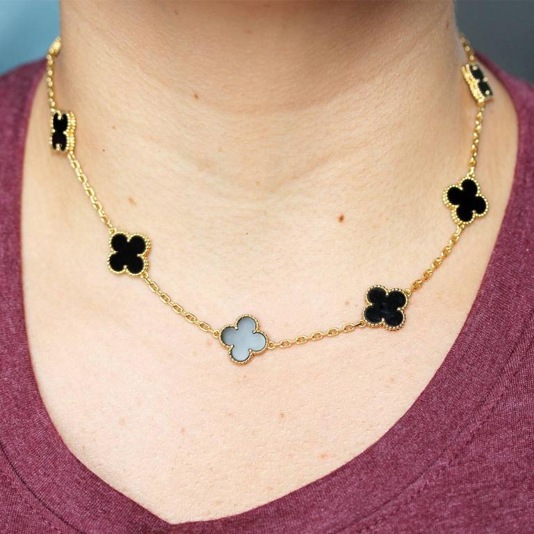 Van Cleef and Arpels Alhambra Black Onyx 10 Motif Necklace at 1stDibs