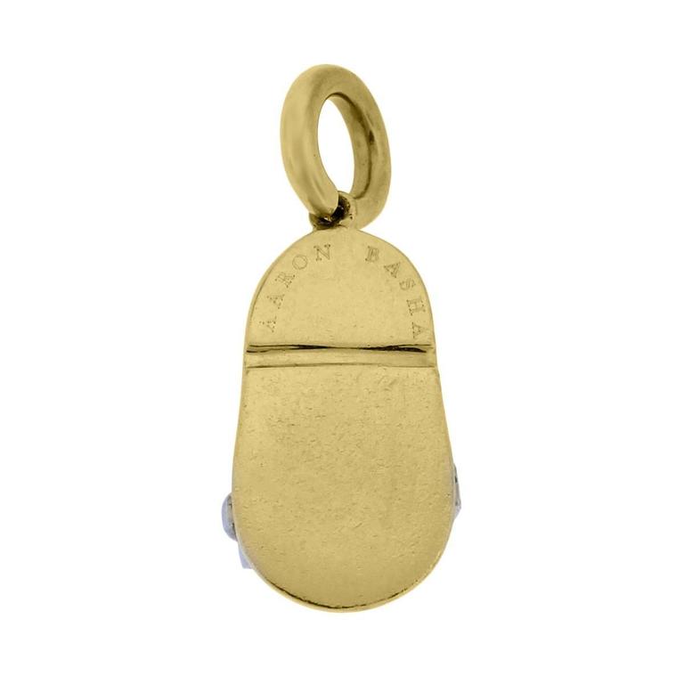 Aaron Basha 18K Yellow Gold Diamond Baby Shoe Charm at 1stdibs