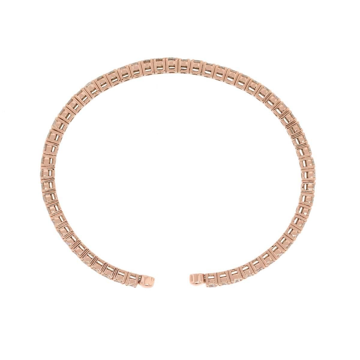 Material: 14k rose gold
Diamond Details: Approximately 5.22ctw of round brilliant diamonds. Diamonds are G/H in color and VS in clarity.
Total Weight: 14.0g (9.0dwt)
Measurements: Fits up to a 7