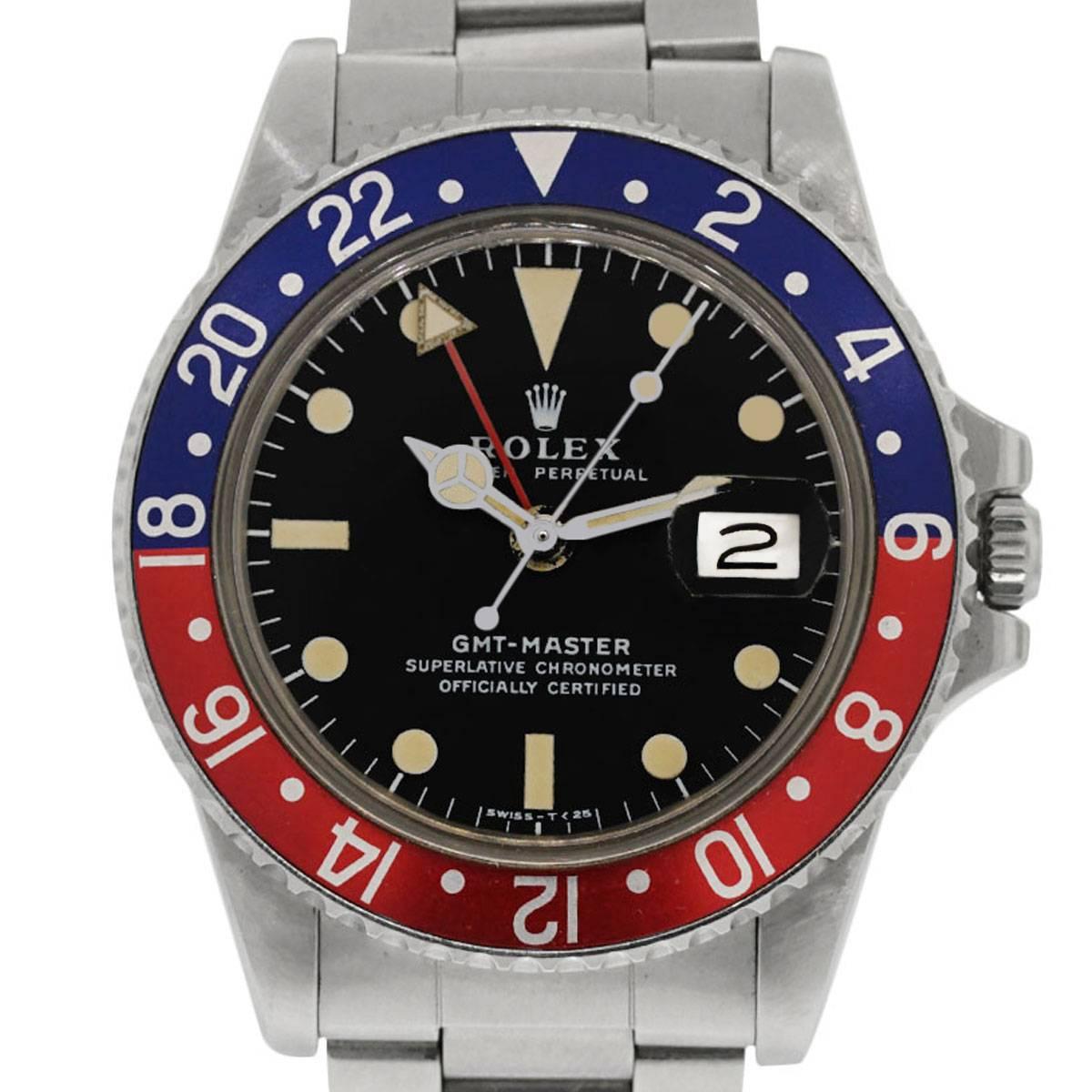 Rolex Stainless Steel Pepsi Bezel GMT Master Automatic Wristwatch