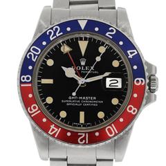 Vintage Rolex Stainless Steel Pepsi Bezel GMT Master Automatic Wristwatch