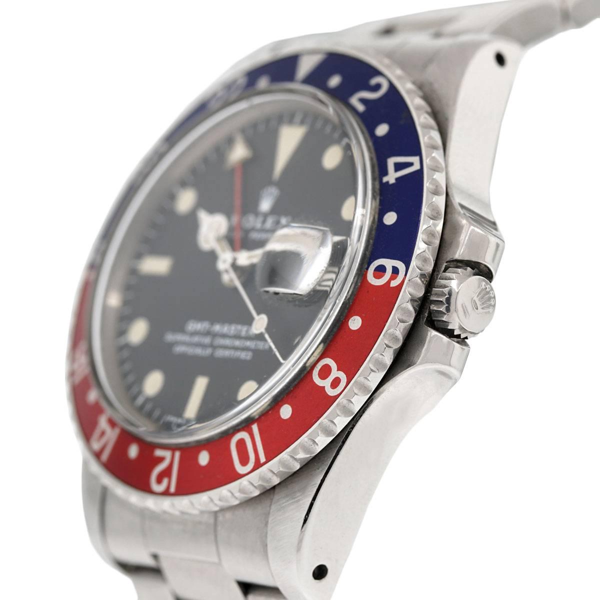 Rolex Stainless Steel Pepsi Bezel GMT Master Automatic Wristwatch In Excellent Condition In Boca Raton, FL