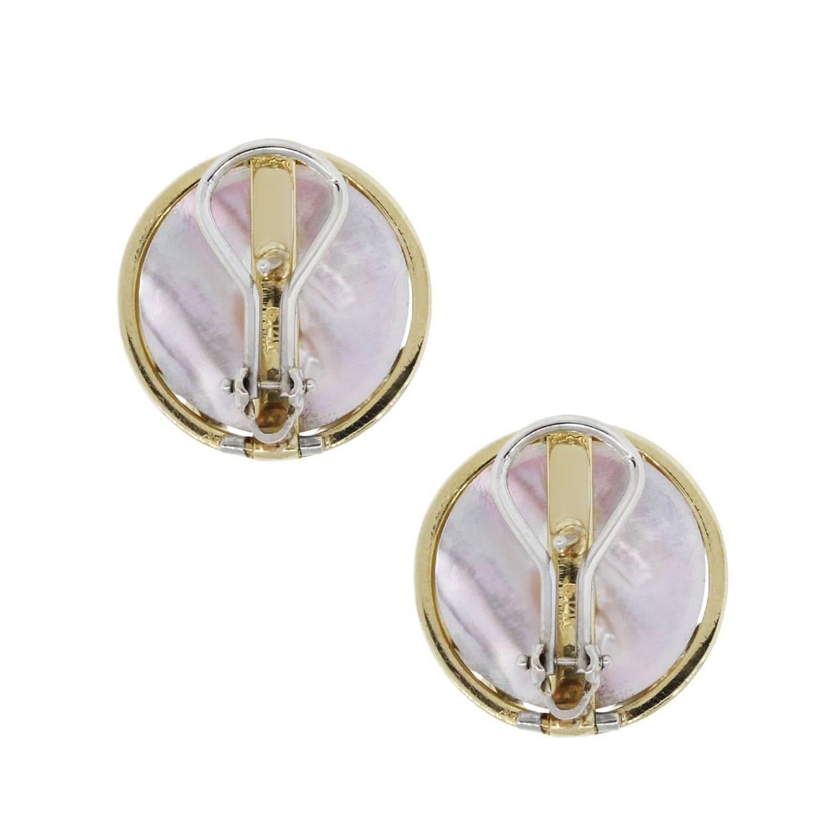 Yellow Gold Pearl Diamond Button Earrings In Excellent Condition For Sale In Boca Raton, FL