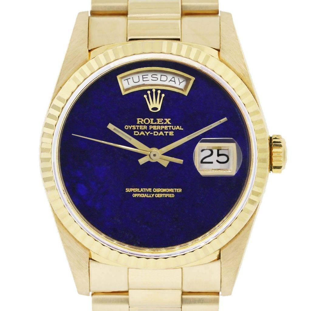 Rolex Yellow Gold Lapis Dial Day-Date Presidential Automatic Wristwatch