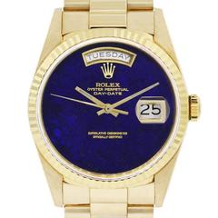 Rolex Yellow Gold Lapis Dial Day-Date Presidential Automatic Wristwatch 