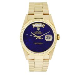 Rolex Yellow Gold Lapis Dial Day-Date Presidential Automatic Wristwatch
