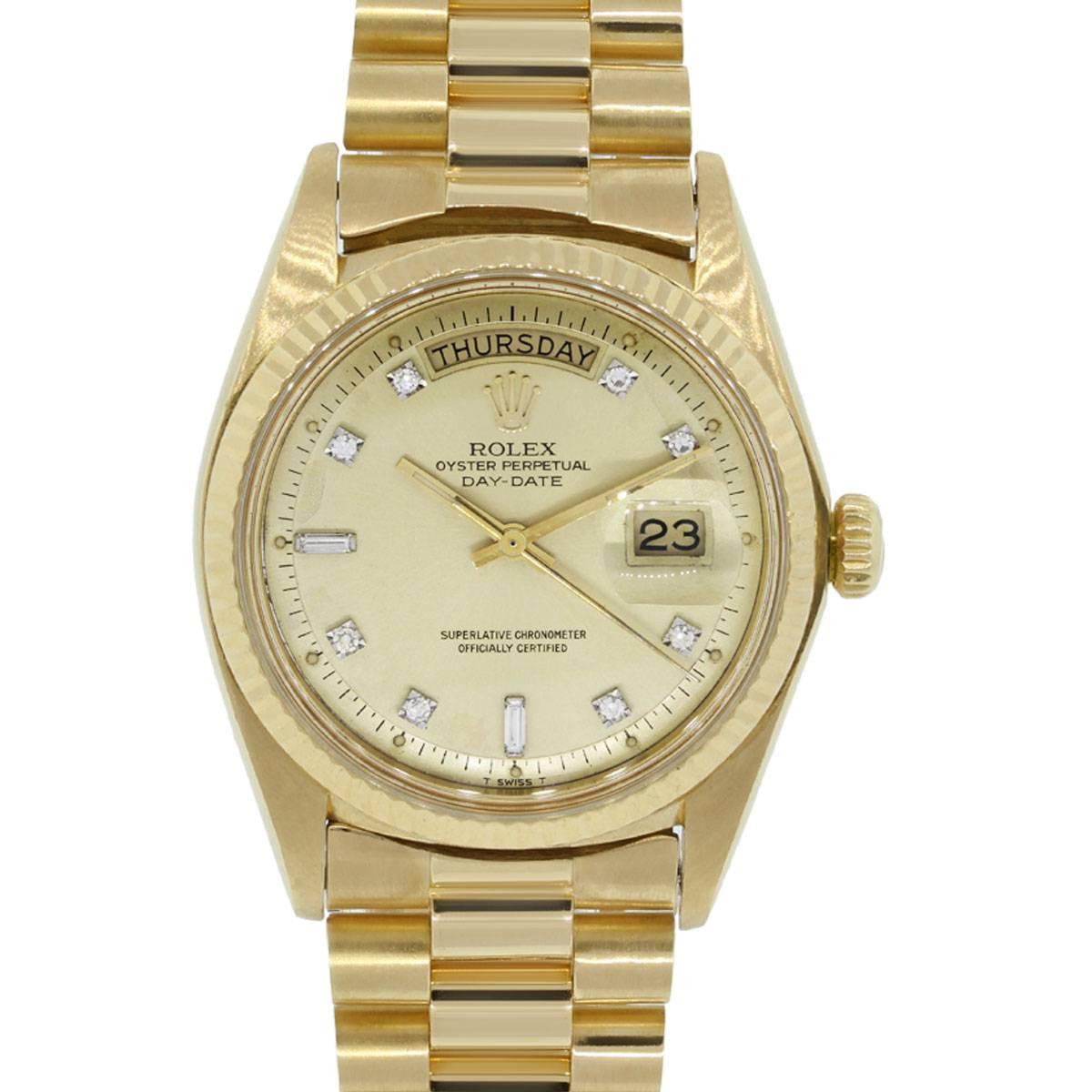 Rolex Yellow Gold Diamond Day-Date Presidential Diamond Dial Automatic Watch