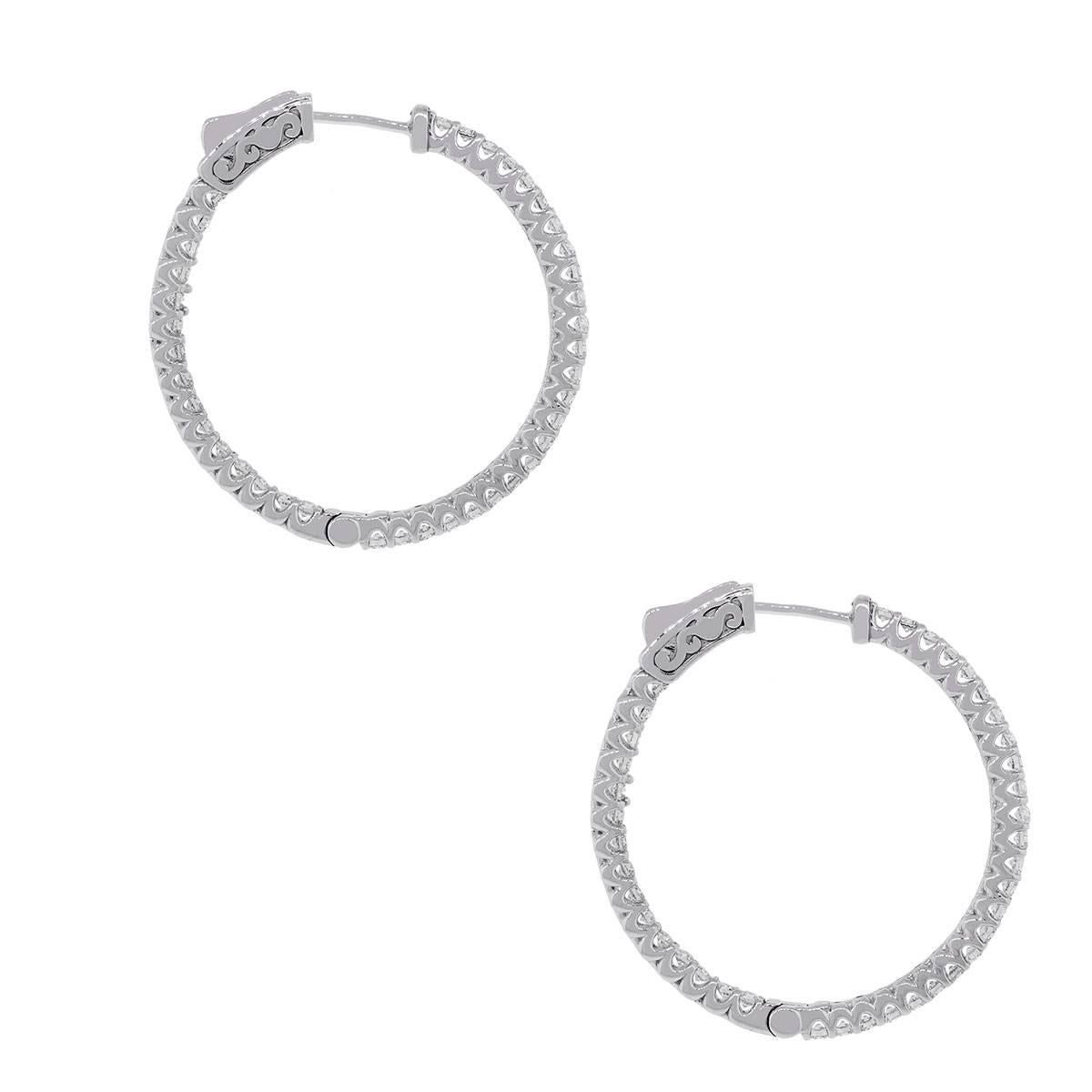 1.51 Carat Diamond White Gold Hoop Earrings In Excellent Condition For Sale In Boca Raton, FL