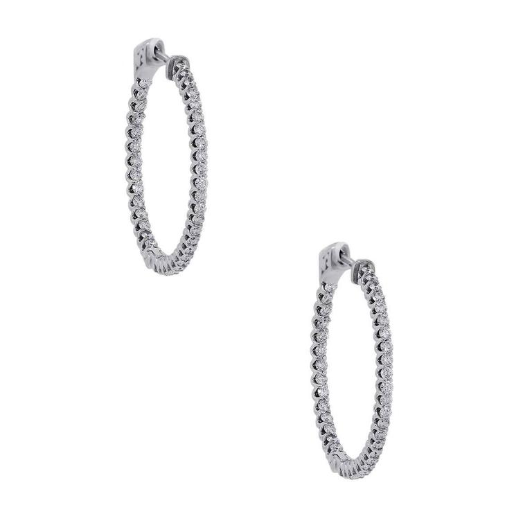 1.51 Carat Diamond White Gold Hoop Earrings For Sale at 1stDibs