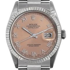 Retro Rolex Stainless Steel Datejust  Salmon Dial Automatic Wristwatch Ref 16234 