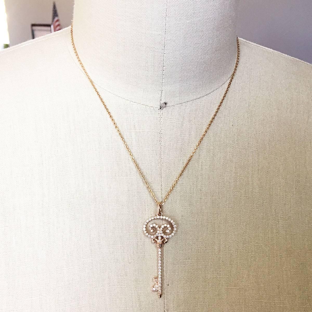 Women's Chopard Rose Gold Diamond Key Pendant and Necklace