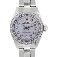 Vintage Rolex Ladies Stainless Steel Mother-of-Pearl Diamond Dial Automatic Wristwatch