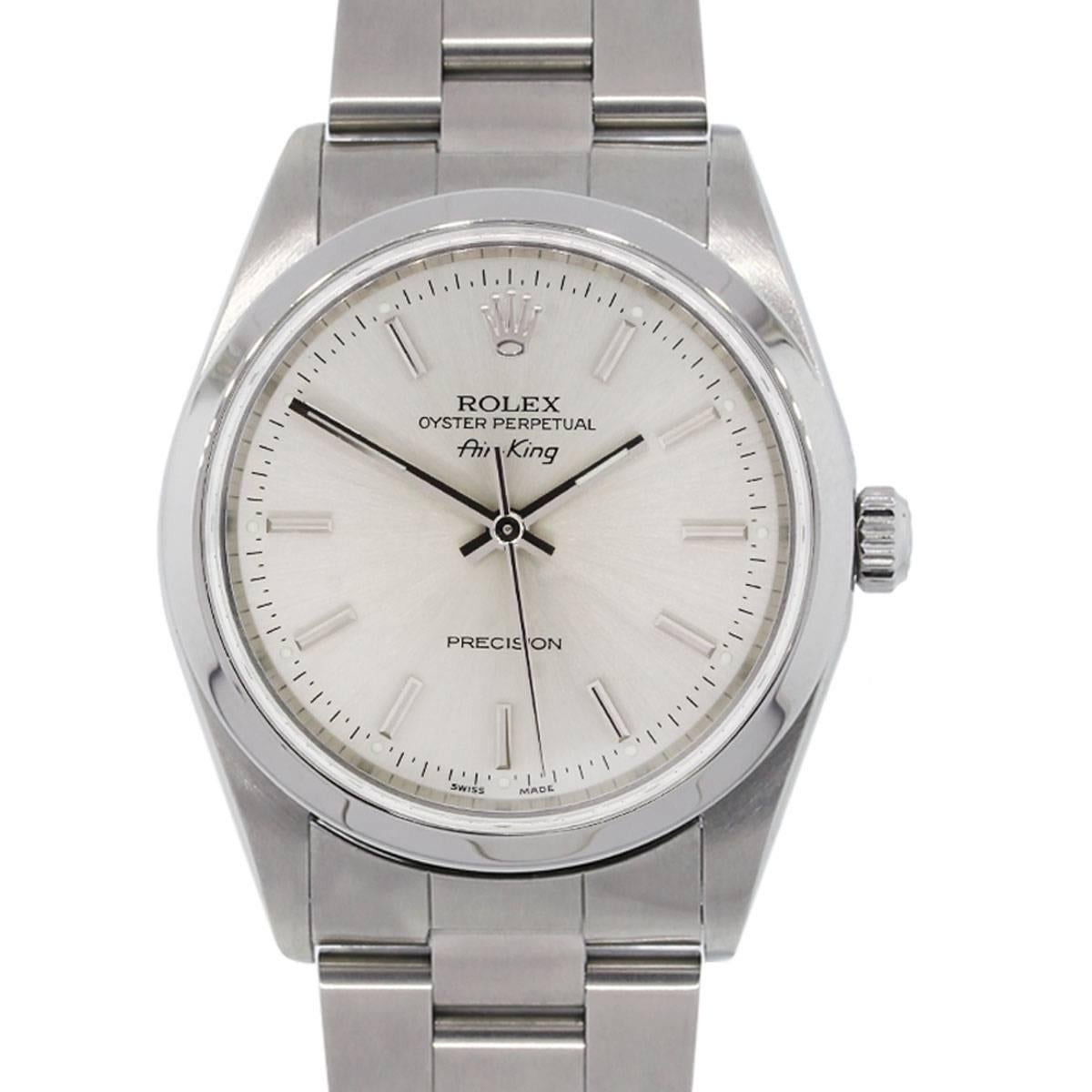 Rolex Stainless Steel 14000 Airking Silvered Dial Automatic Wristwatch