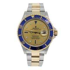 Rolex Yellow Gold Stainless Steel Submariner Serti Dial Automatic Wristwatch