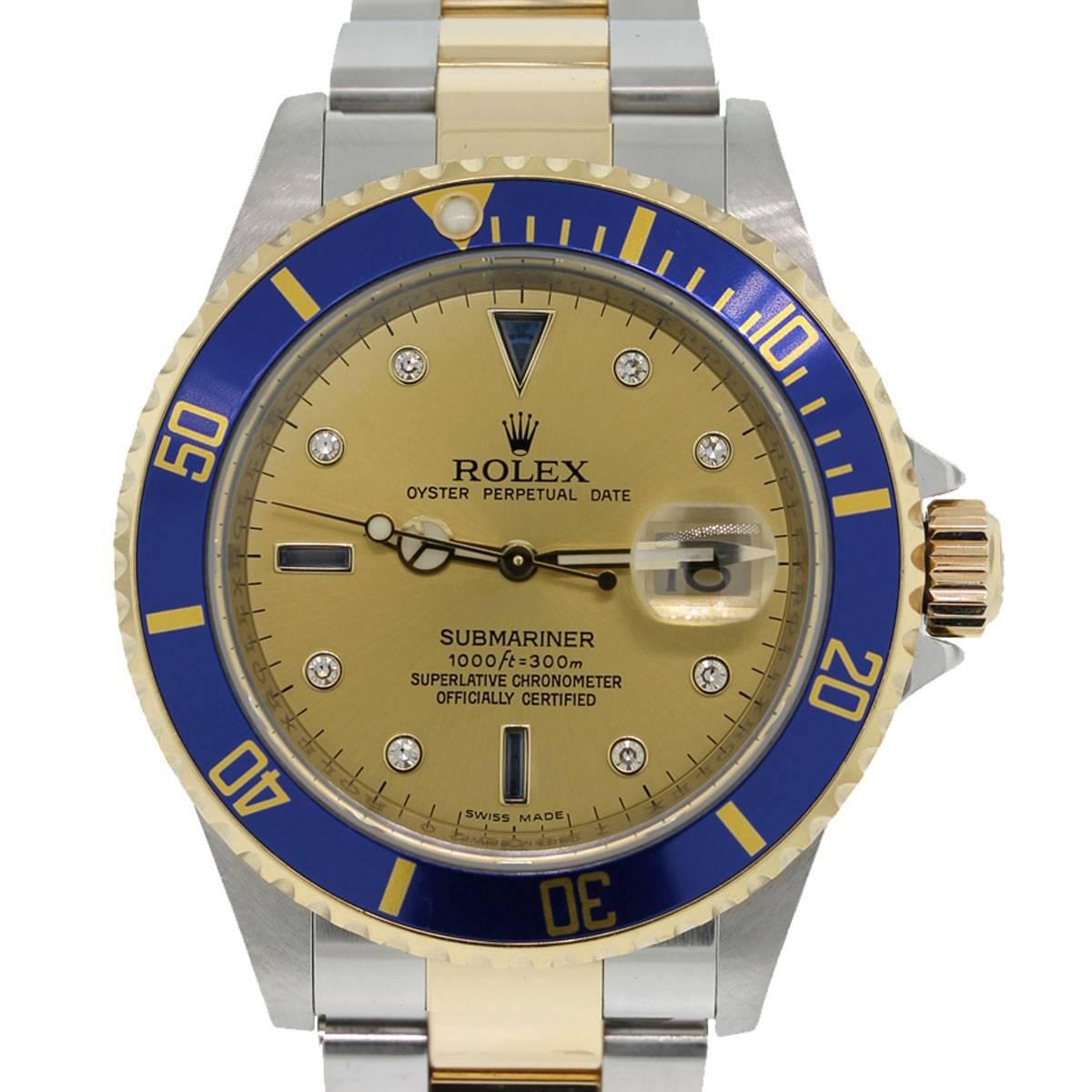 Rolex Yellow Gold Stainless Steel Submariner Serti Dial Automatic Wristwatch