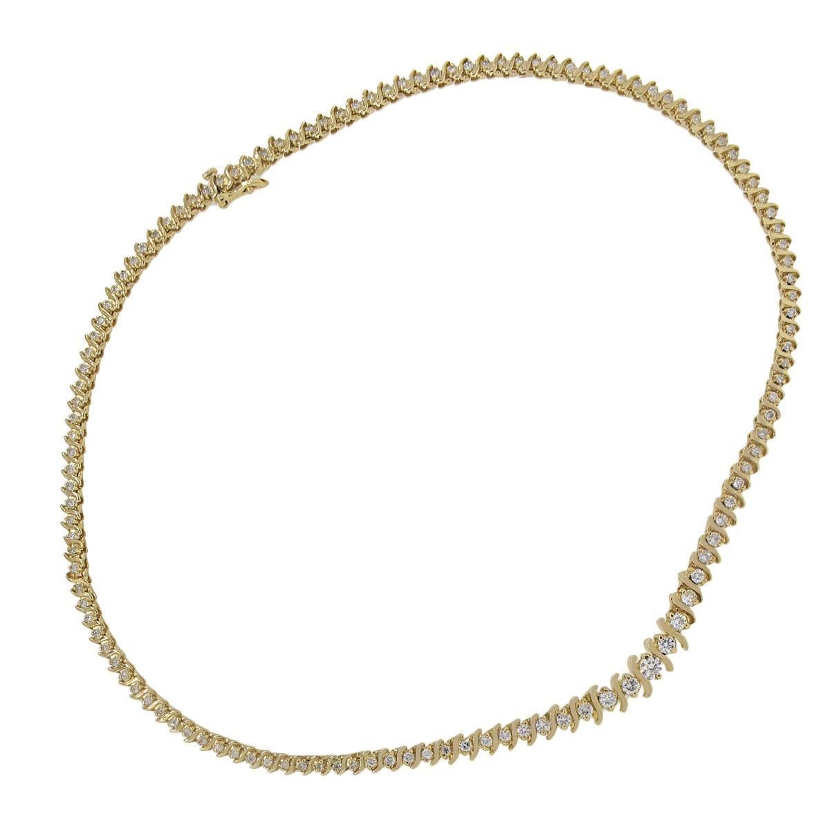 Women's 3.60 Carats Diamonds Yellow Gold Tennis Necklace