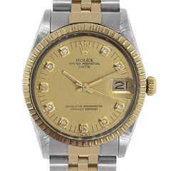 Rolex Yellow Gold Stainless Steel Date Diamond Dial Automatic Wristwatch
