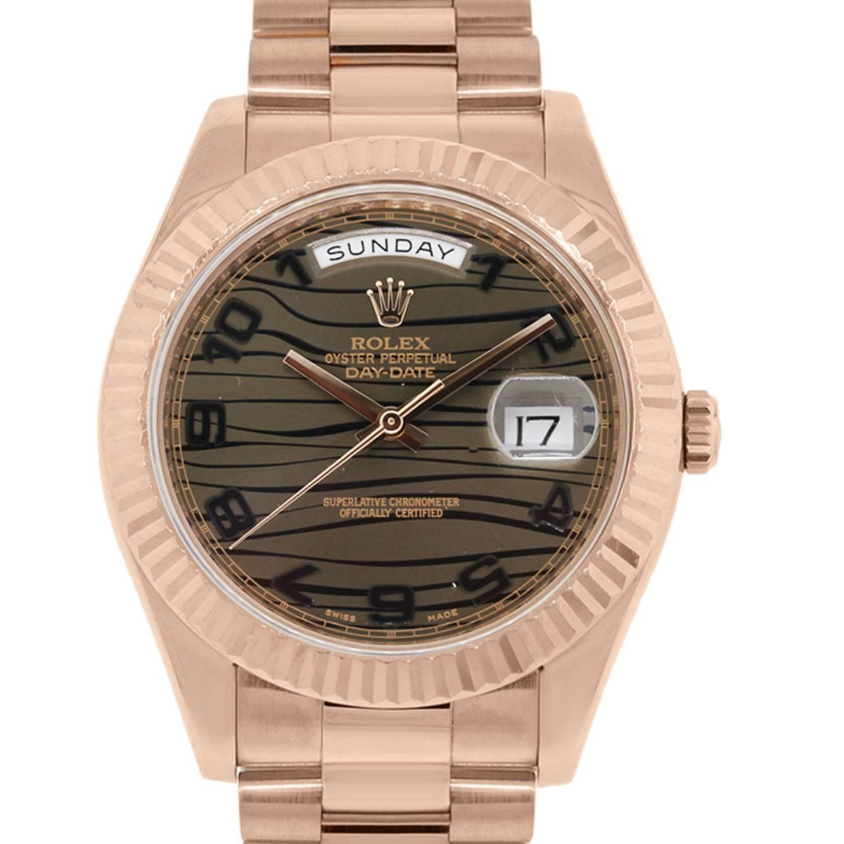 Rolex Rose Gold Bronze Wave Dial Day Date II  Wristwatch