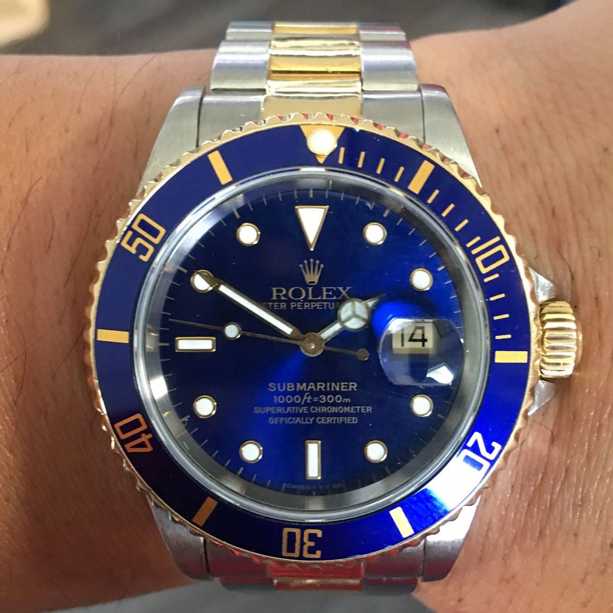 Rolex Stainless Steel Yellow Gold Submariner Blue Dial Automatic Wristwatch 1
