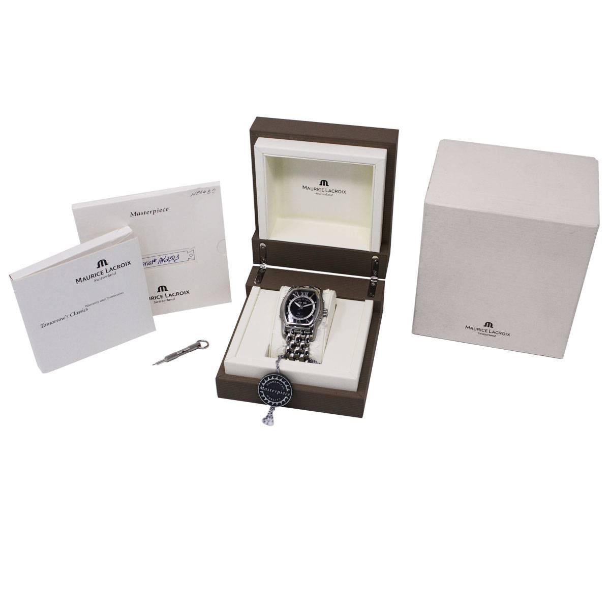 Men's Maurice Lacroix Stainless Steel Masterpiece Phase de Lune Tonneau Wristwatch