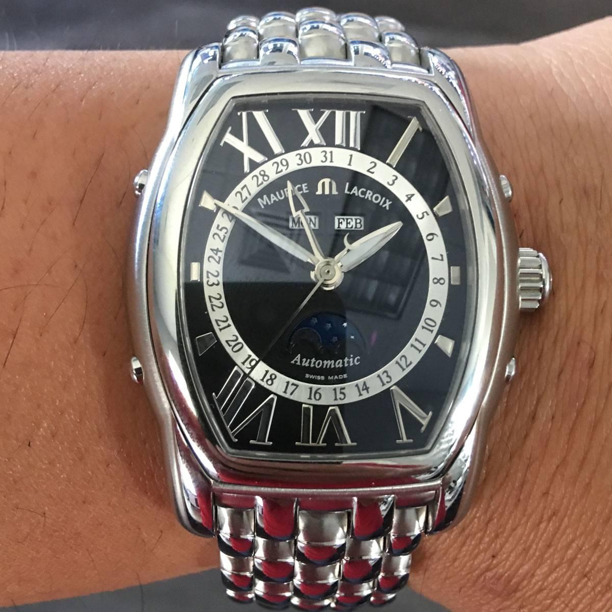 Maurice Lacroix Stainless Steel Masterpiece Phase de Lune Tonneau Wristwatch 1