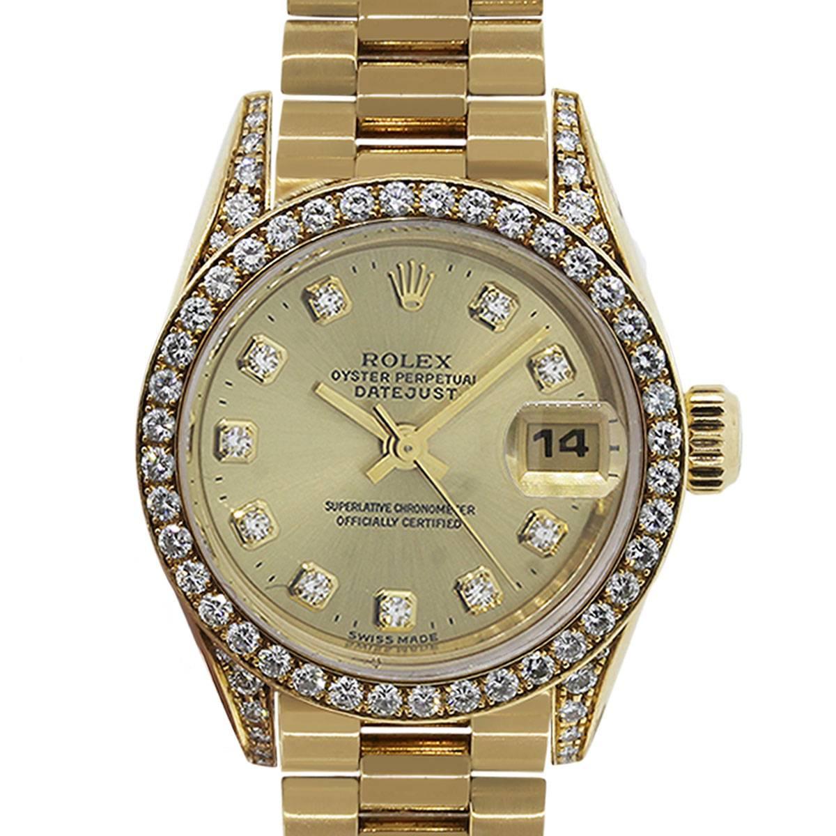 Rolex Ladies Yellow Gold Diamond Datejust Presidential Automatic Wristwatch