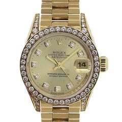 Vintage Rolex Ladies Yellow Gold Diamond Datejust Presidential Automatic Wristwatch