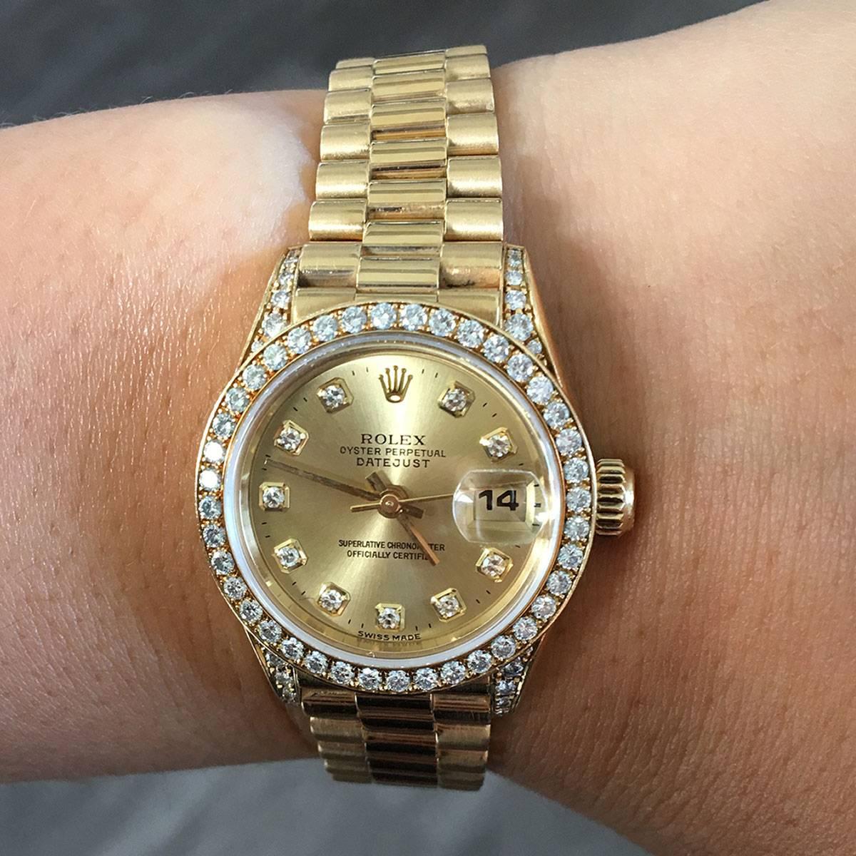 Rolex Ladies Yellow Gold Diamond Datejust Presidential Automatic Wristwatch 3