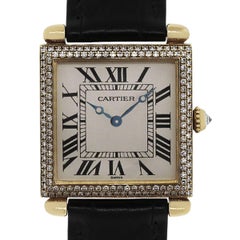 Retro Cartier Yellow Gold Diamond Tank Obus 1630 Quartz Wristwatch