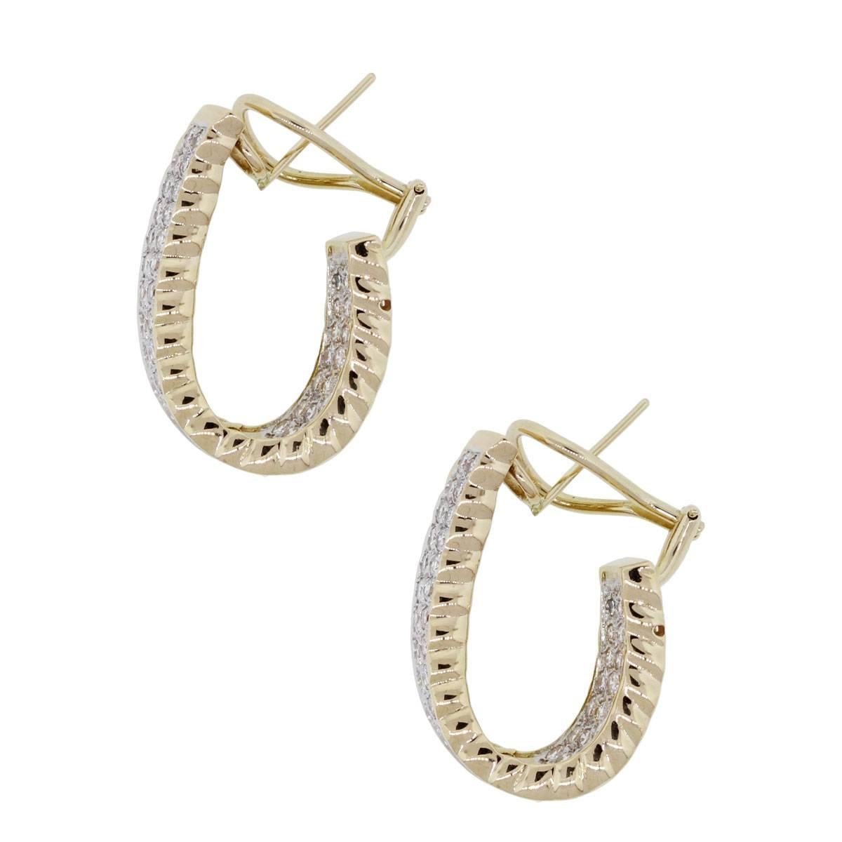 1 Carat Diamonds Yellow Gold Outside Hoop Earrings In Excellent Condition In Boca Raton, FL