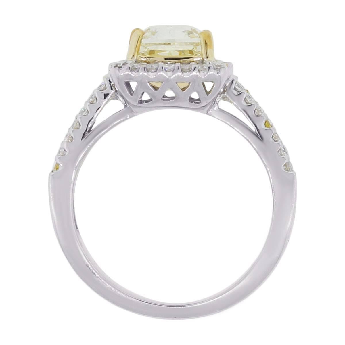 3.03 Carat Fancy Yellow and White Diamond White Gold Engagement Ring In Excellent Condition In Boca Raton, FL
