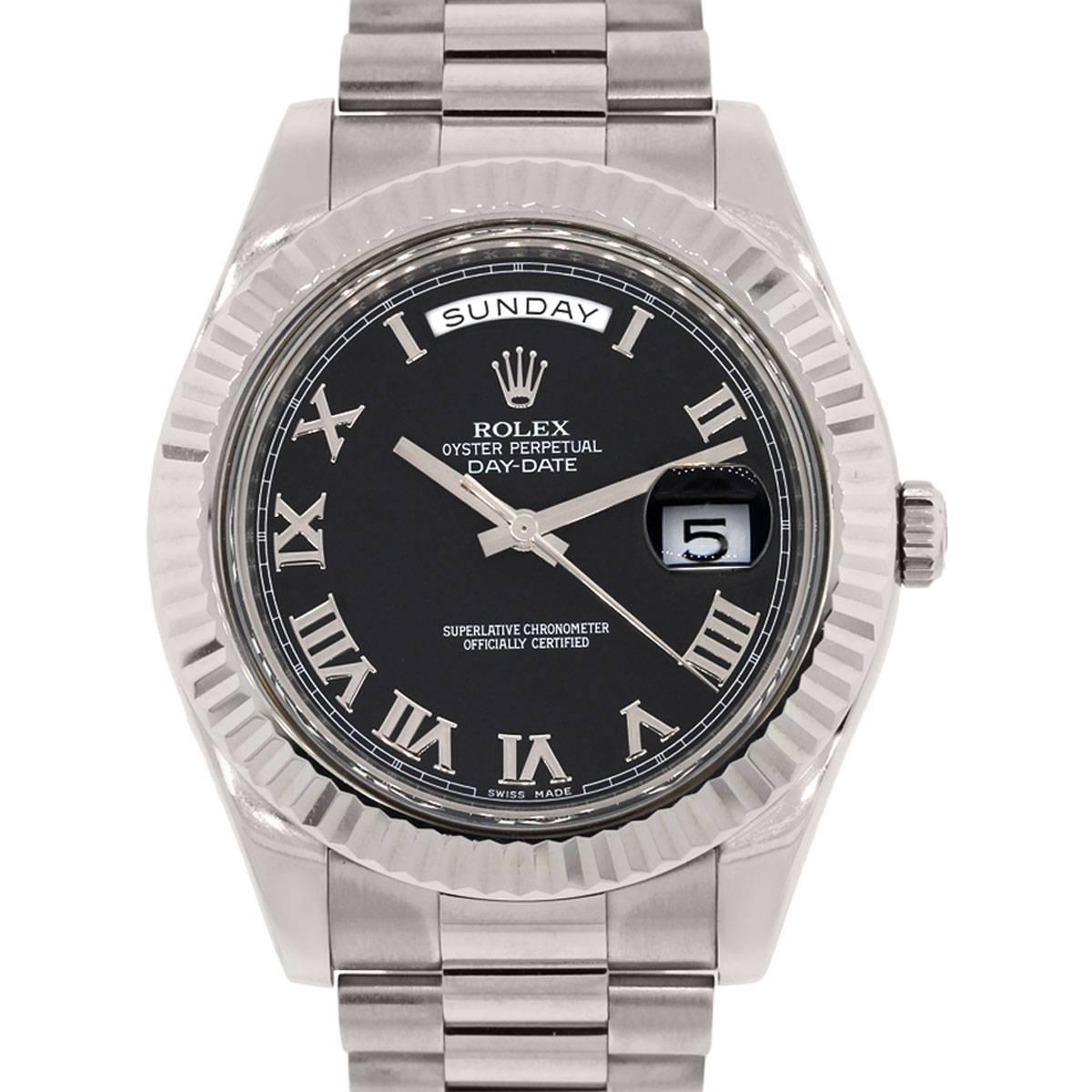 Rolex white gold Day Date II Presidential Black Roman Dial Wristwatch