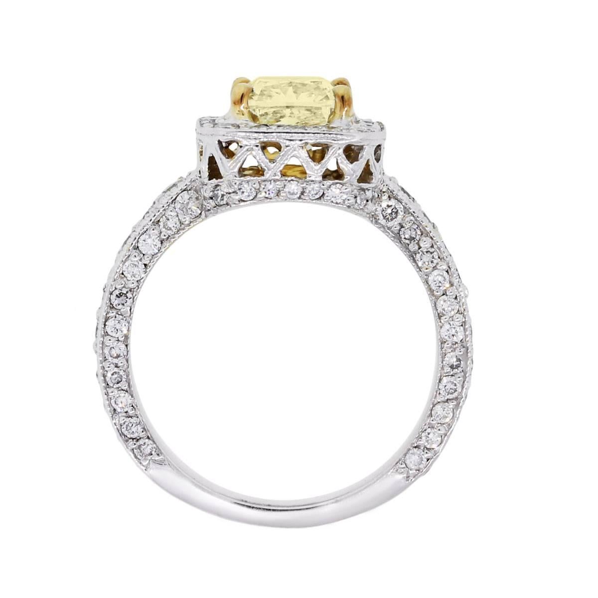 2.61 Carat Diamond Halo white and yellow gold Engagement Ring In Excellent Condition In Boca Raton, FL