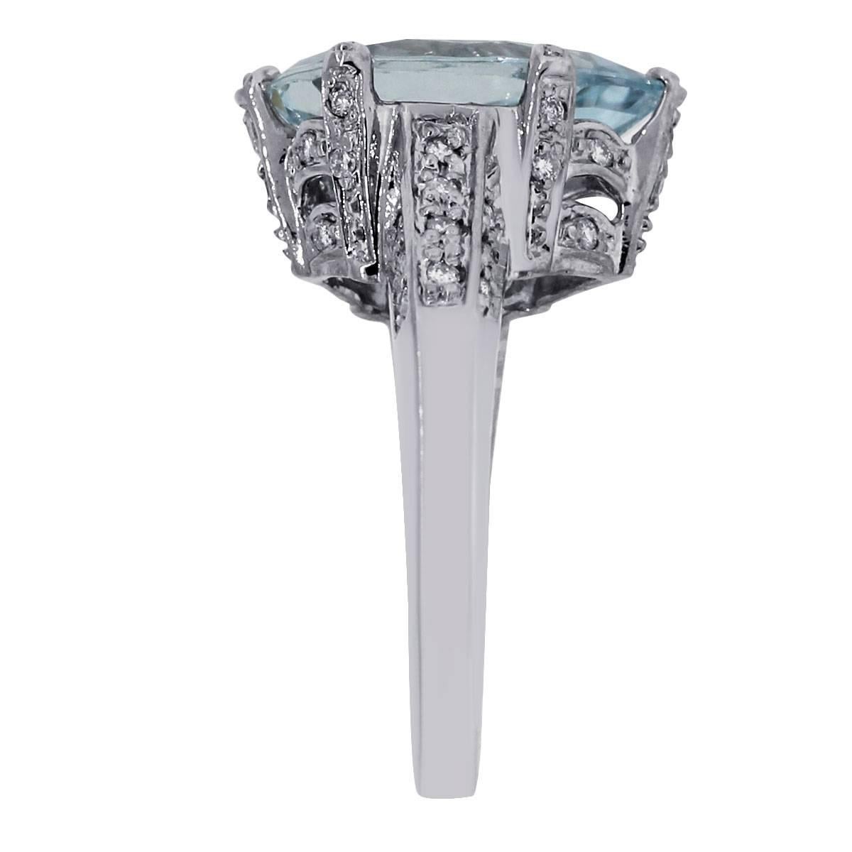Material: 14k white gold
Diamonds Details: Approximately 0.35ctw round brilliant diamonds. Diamonds are H/I in color and SI in clarity.
Gemstone Details: Approximately 4.62ct pear shape aquamarine gemstone
Measurements: 0.85″ x 0.66″ x 1.10″
Ring