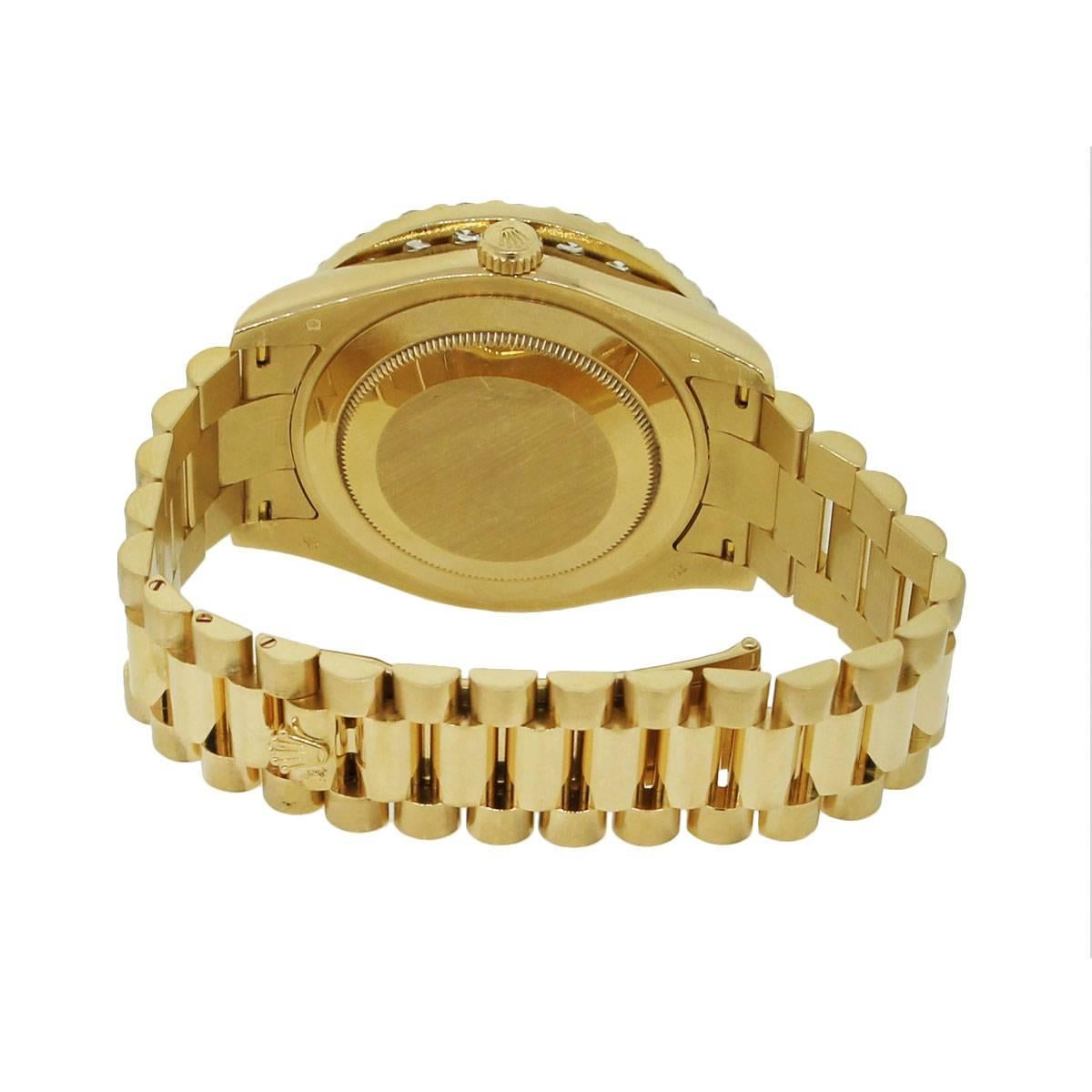 Women's or Men's Rolex Yellow Gold Day Date II Diamond Dial Automatic Wristwatch