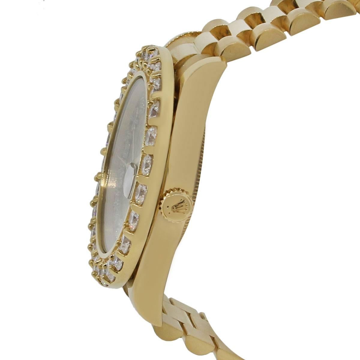 Rolex Yellow Gold Day Date II Diamond Dial Automatic Wristwatch In Excellent Condition In Boca Raton, FL