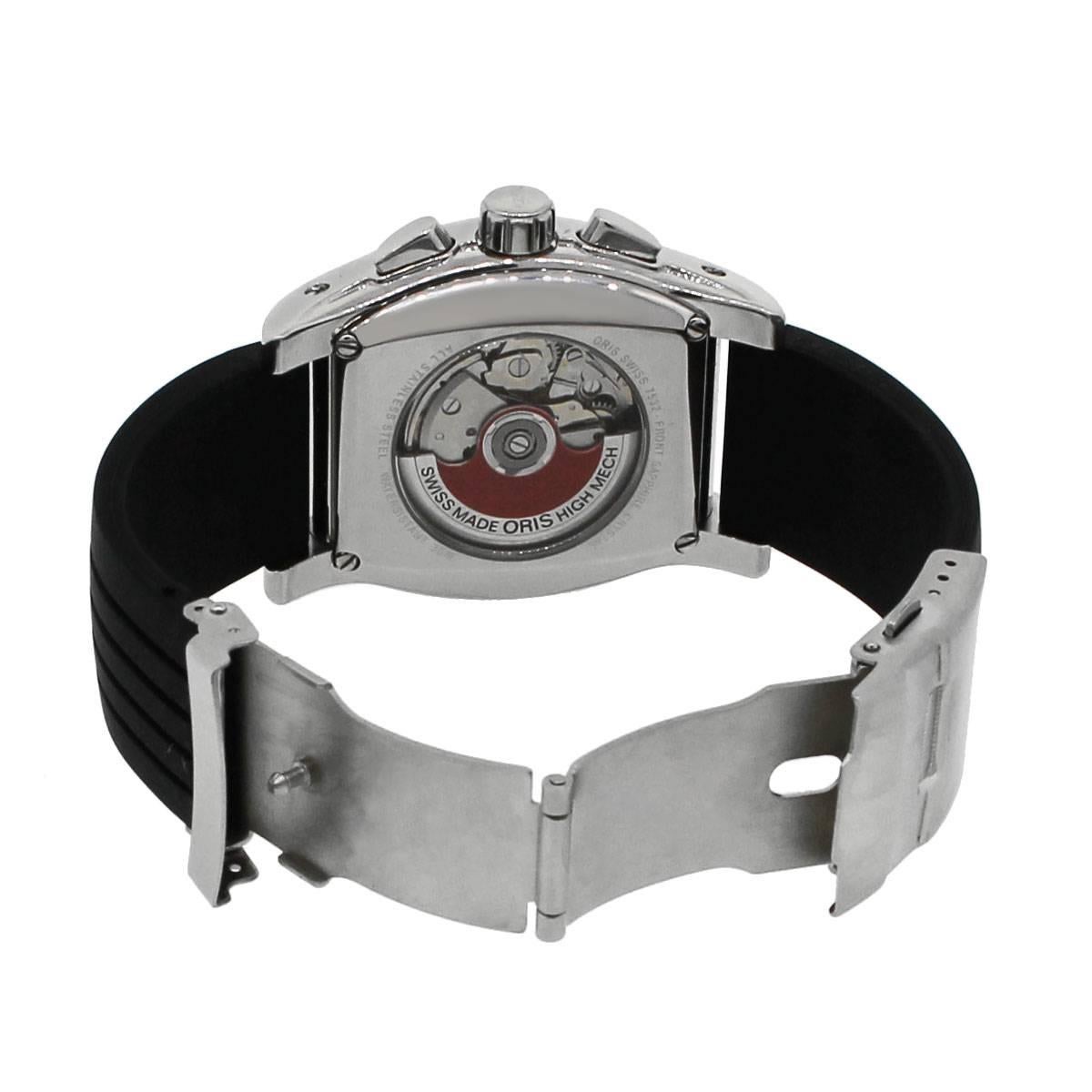 Oris Stainless Steel Miles Tonneau Diamond Bezel Chronograph Wristwatch In Excellent Condition In Boca Raton, FL
