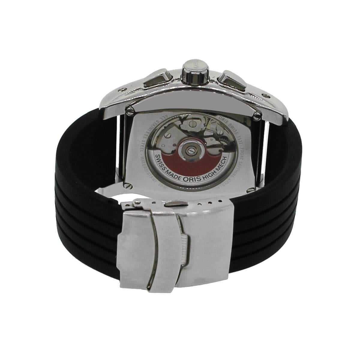 Men's Oris Stainless Steel Miles Tonneau Diamond Bezel Chronograph Wristwatch