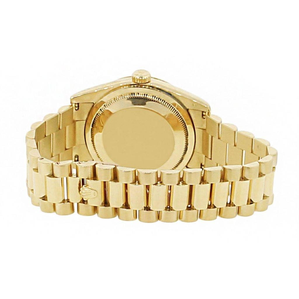 Rolex Yellow Gold Presidential Day Date Blue Dial Automatic Wristwatch In Excellent Condition In Boca Raton, FL