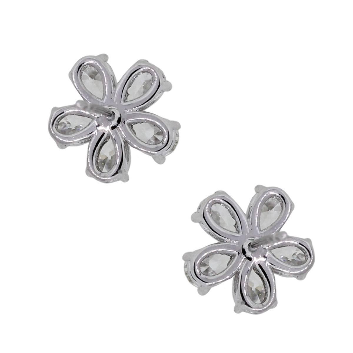 1.90 Carat Diamond White Gold Flower Stud Earrings In Excellent Condition In Boca Raton, FL
