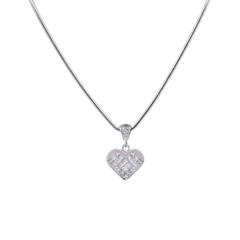 Diamond White Gold Invisible Set Heart Pendant and Snake Chain
