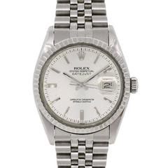 Rolex Stainless Steel Datejust Silvered Dial Jubilee Band Automatic Wristwatch