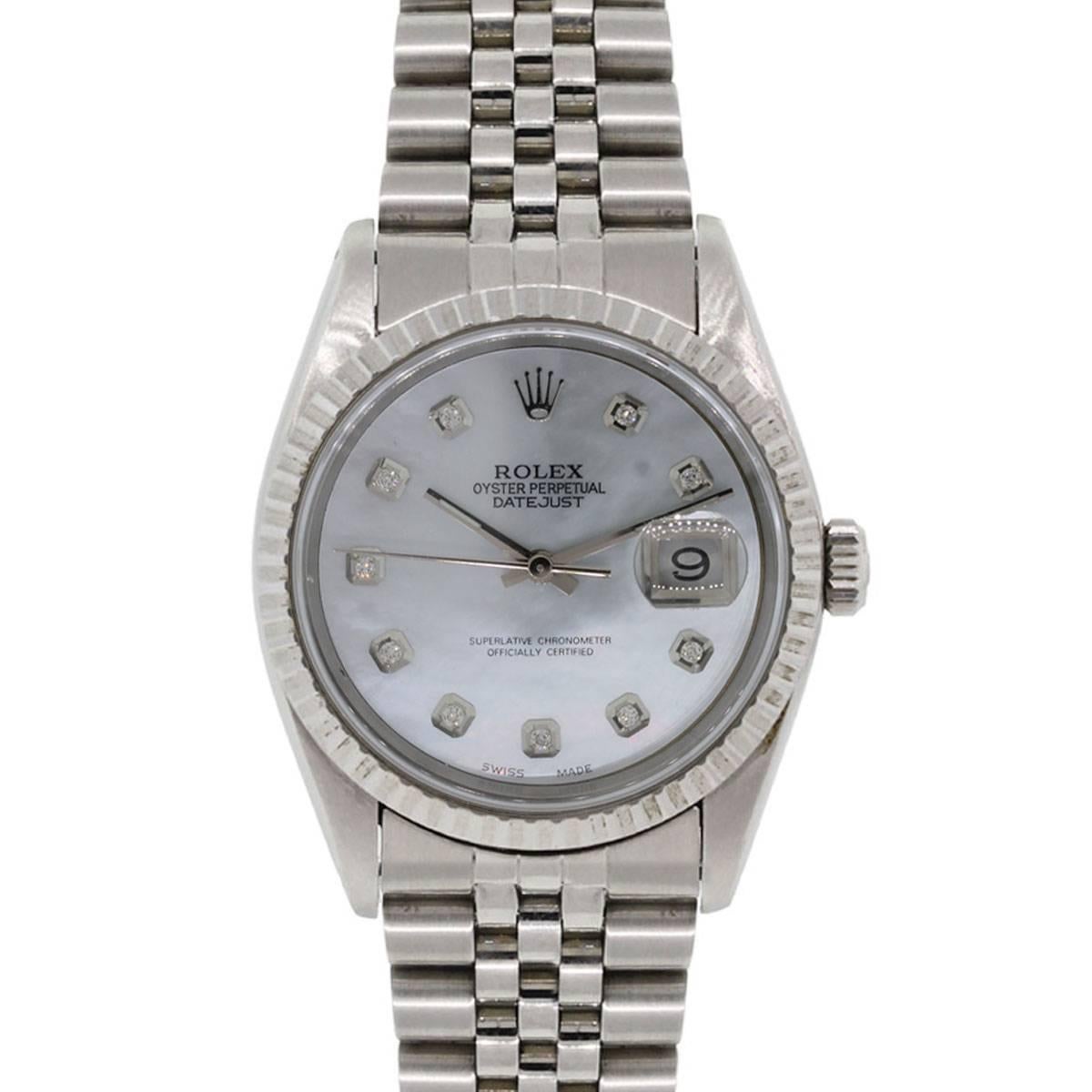 Rolex Stainless Steel Datejust Diamond Dial Ref 16220 Automatic Wristwatch