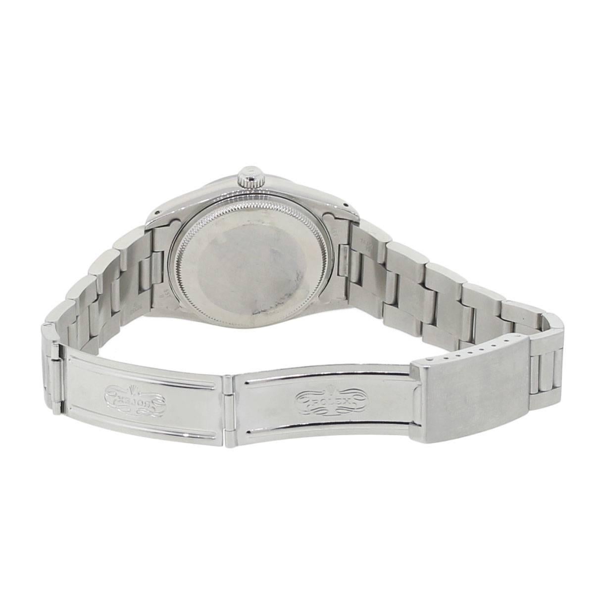 Women's or Men's Rolex Stainless Steel 14000 Airking Silver Stick Dial Automatic Wristwatch